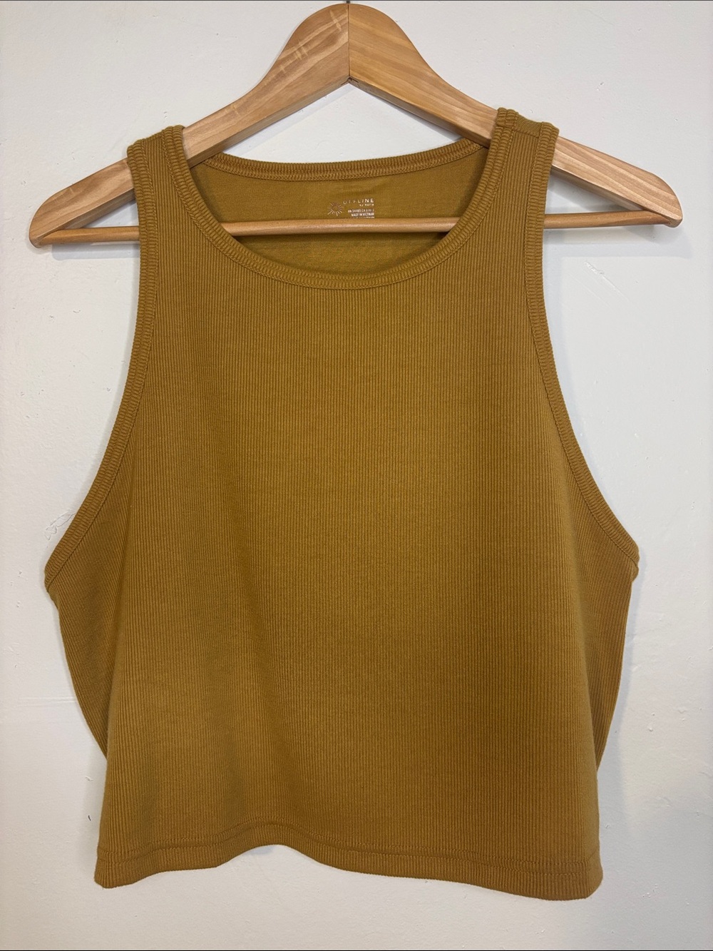 NWT aerie Offline Ribbed Cropped Tank Top Mustard Gold Women’s Size XXL